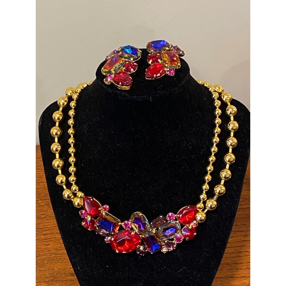 D&E Authentic Juliana Aurora Borealis Rhinestone Bib Necklace & Earrings Set